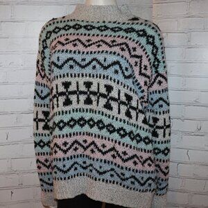 Beautiful vintage knitted sweater Pastels and black Tramare Size Medium Oversize